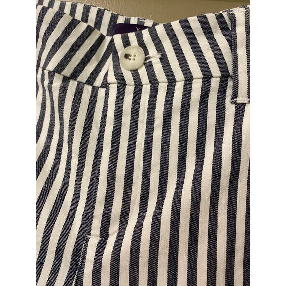 NYDJ Flare Linen Blend Pants 4 Navy Blue White Striped Preppy Nautical Coastal - Picture 7 of 14